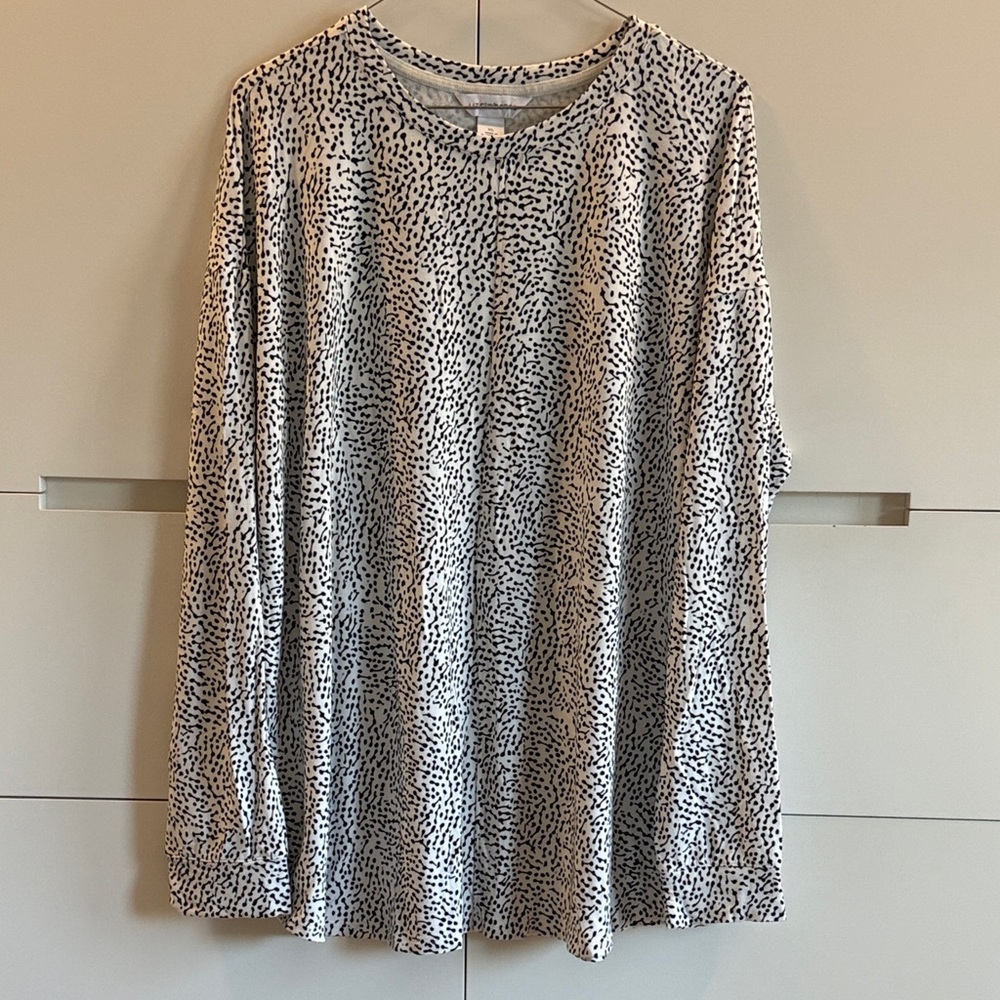 Liz Claiborne Black and White Patterned Long Sleeve Top XL